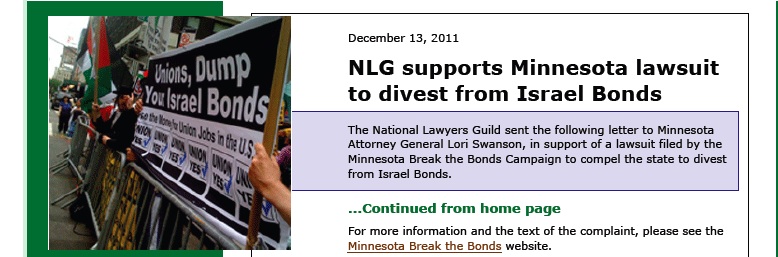 National Lawyers Guild writes letter of support for MN BBC Lawsuit to MN Attorney General Lori Swanson